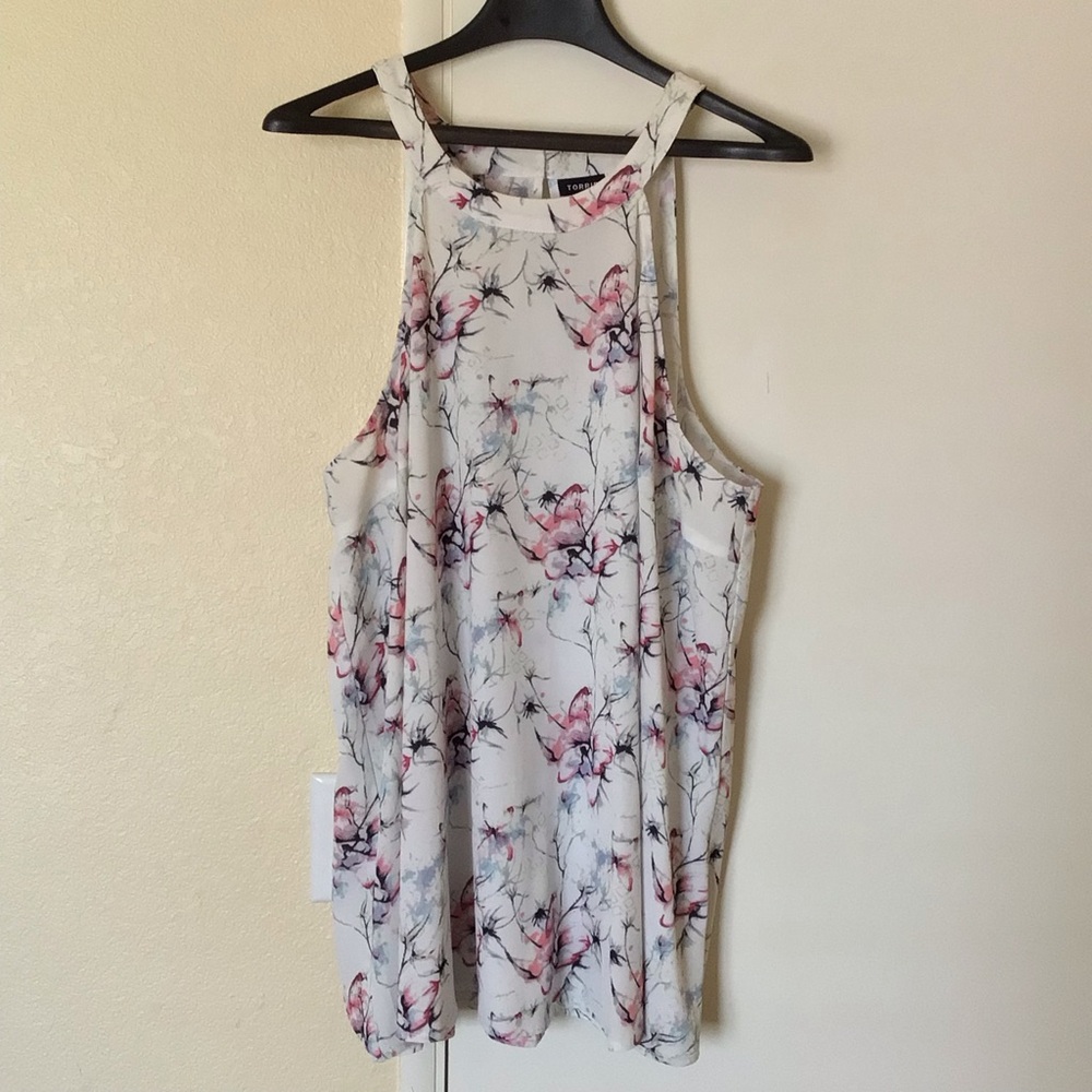 Torrid Black Pink Back Ruffle Halter Tank Top 2X Boho Cottagecore Whimsicore
